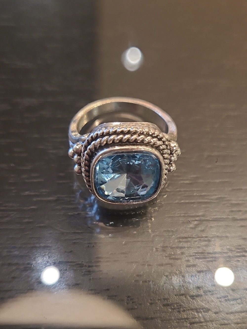 NEW Luxe Silver Plated Blue Topaz Crystal Chunky Statement Ring - Picture 9 of 9